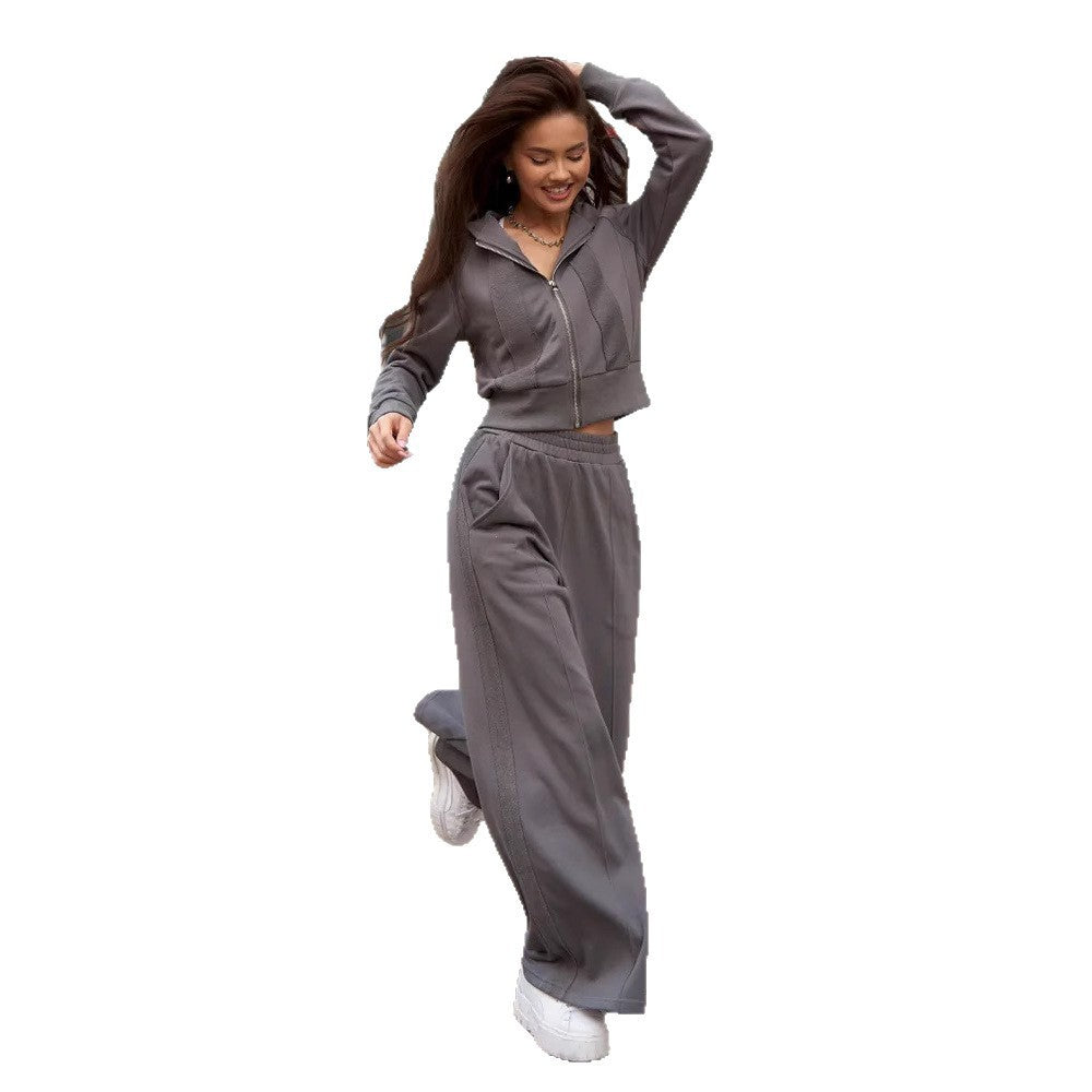 Damen Sportliches Loungewear-Set Cropped Hoodie Jogginghosen