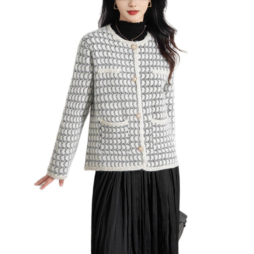 Damen Strickjacke Strukturiertes Muster Knöpfe Beige