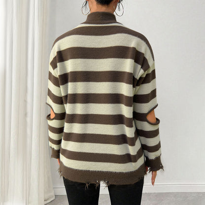 Damen Strickpullover Oversized mit Reißverschluss