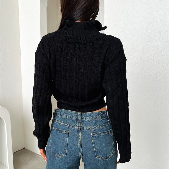 Damen Cropped Pullover mit Reißverschluss und Strickdetails Eveloria