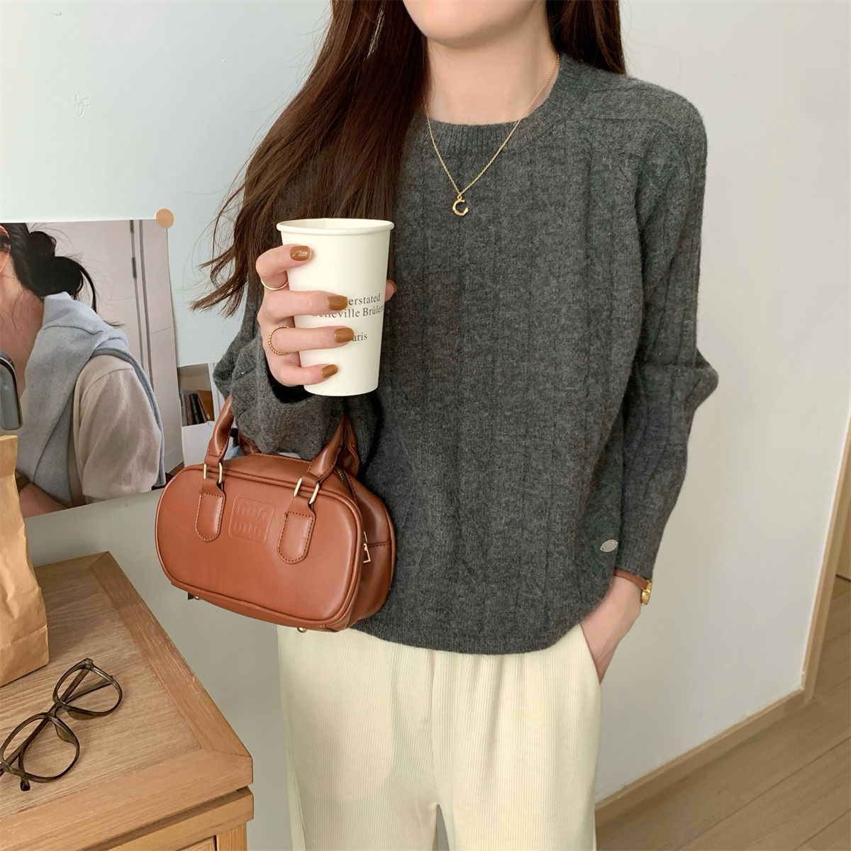 Damen Grobstrickpullover Strukturiertes Muster Lässiger Schnitt