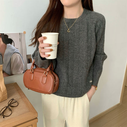 Damen Grobstrickpullover Rippdesign Lässiger Schnitt