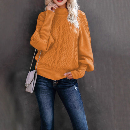 Damen Grobstrickpullover Stehkragen Ballonärmel Eveloria