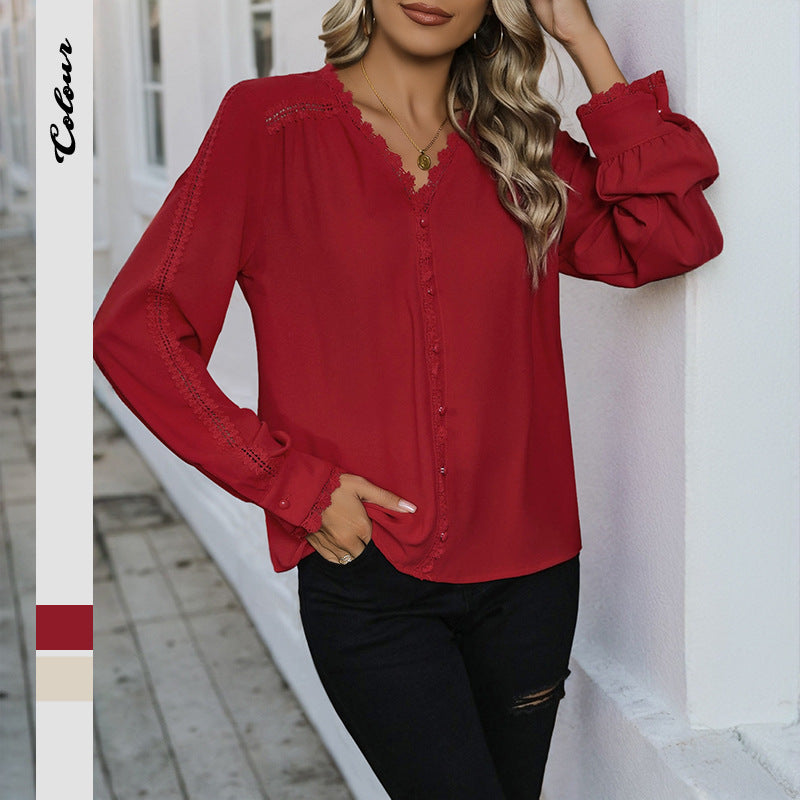 Damen Bluse Rüschendetails Knopfverschluss Eveloria - Eveloria
