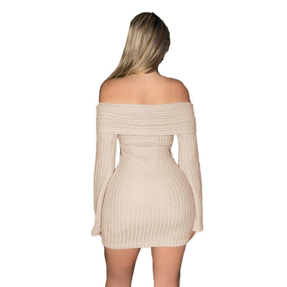 Damen Minikleid Schulterfrei Rippdesign