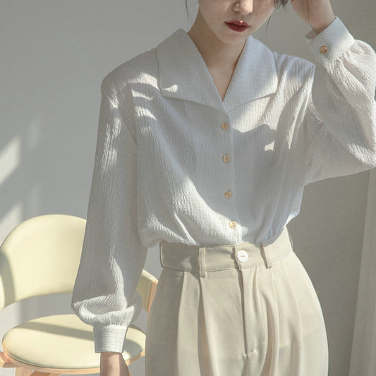 Damen Blusenshirt V-Ausschnitt Puffärmel Eveloria - Eveloria