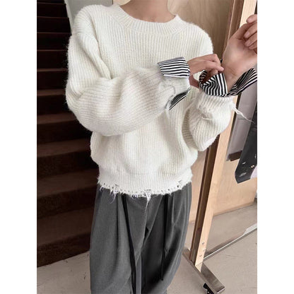 Damen Grobstrickpullover Lässig Ausgefranst Eveloria