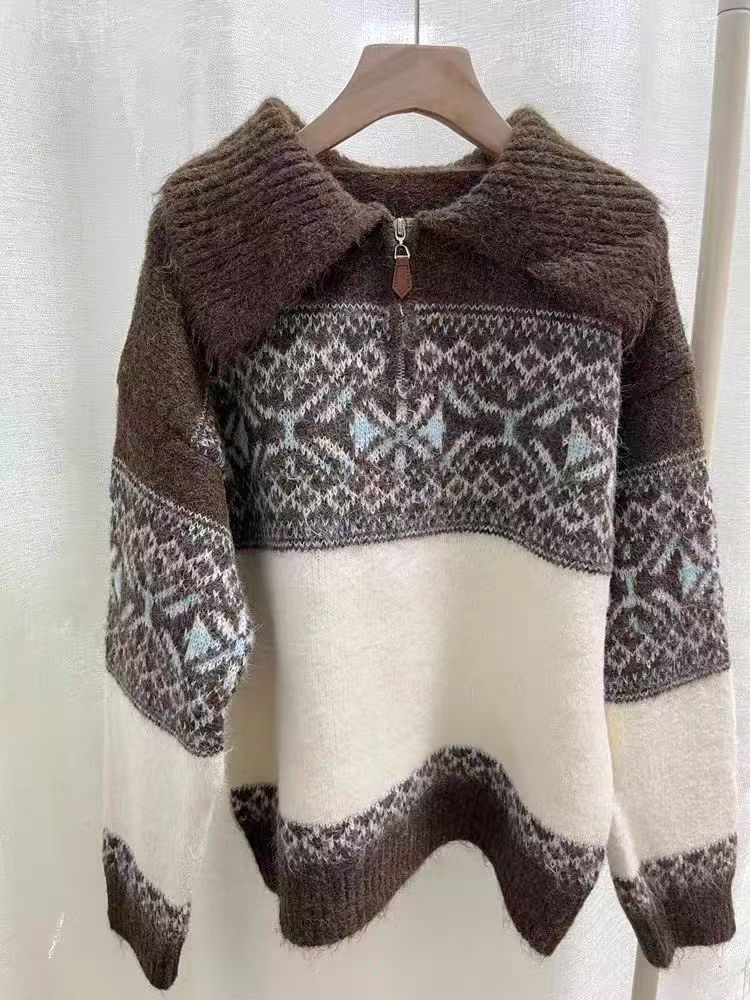 Damen Strickpullover Norweger Muster Eveloria