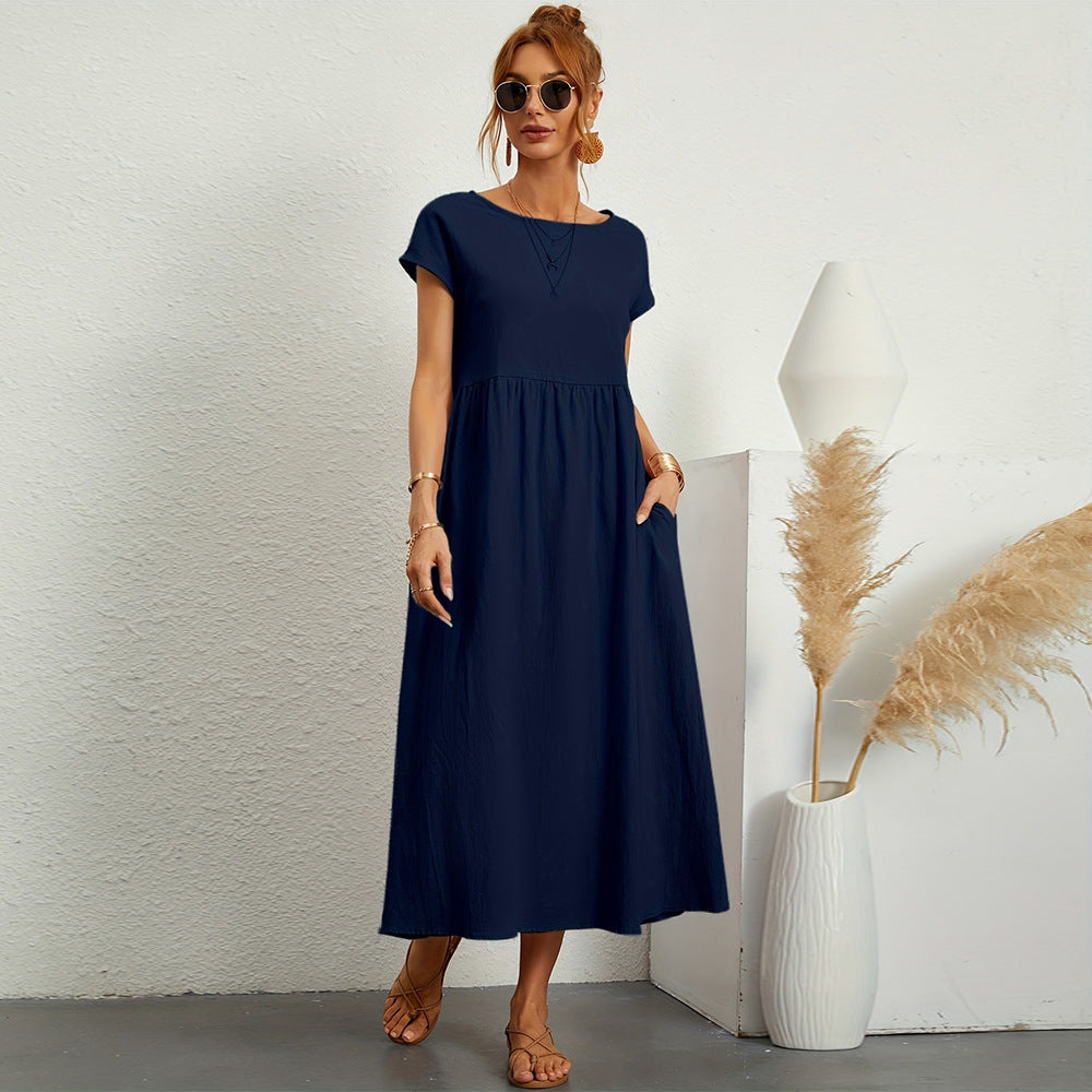 Damen Maxikleid Tailliert Mit Seitentaschen Schwarz Eveloria - Eveloria