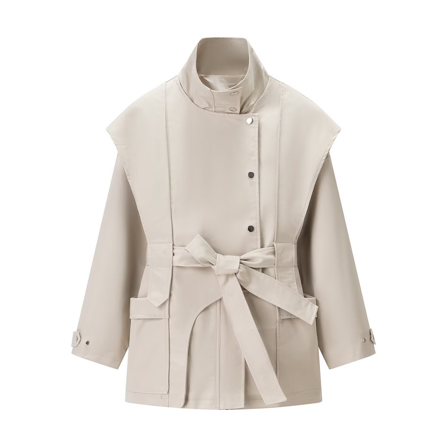 Damen Trenchcoat Jacke Hochgeschlossener Kragen Praktische Taschen - Eveloria