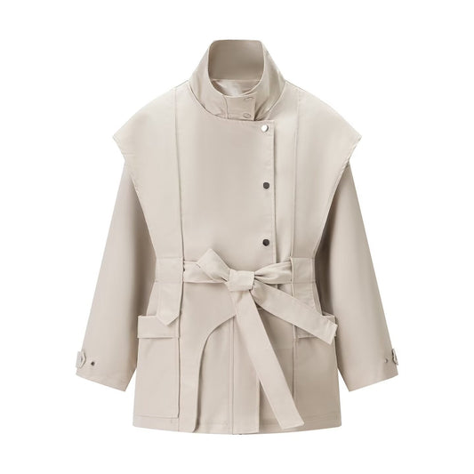 Damen Trenchcoat Jacke Hochgeschlossener Kragen Praktische Taschen - Eveloria