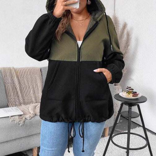 Damen Übergangsjacke Doppellagig Fleece Verstellbarer Saum Beige