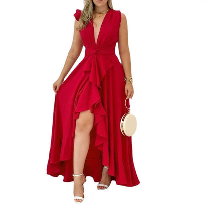 Damen Maxikleid Palmenmuster V-Ausschnitt Eveloria