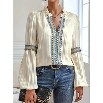 Damen Plisseebluse Rüschendetails Eveloria