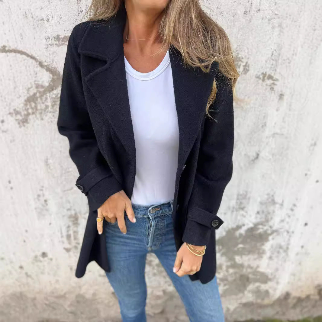 Damen Bouclé-Jacke Doppelter Knopfleiste Eveloria