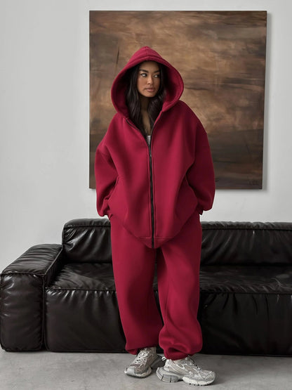 Damen Oversized Hoodie Jogginghose Set Elastisch Bequem Grau Eveloria