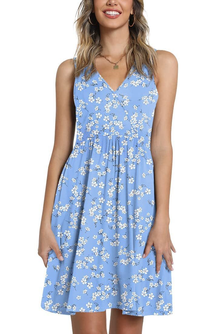 Damen Blumenkleid A-Linie V-Ausschnitt Eveloria
