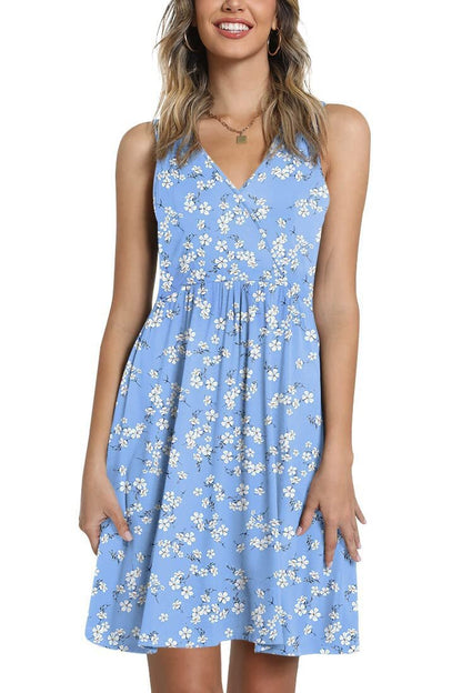 Damen Blumenkleid A-Linie V-Ausschnitt Eveloria