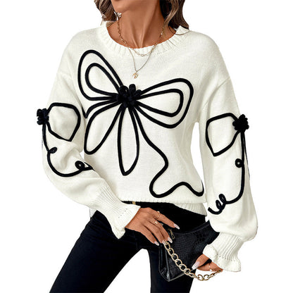 Damen Strickpullover Floral Hochkragen Beige