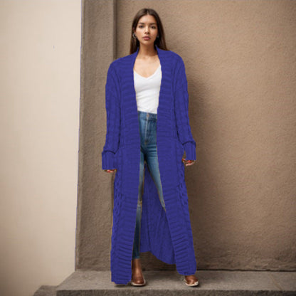 Damen Strickcardigan Lang Zopfmuster