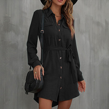 Damen Hemdblusenkleid Taillierbarer Gürtel Elegante Knöpfe
