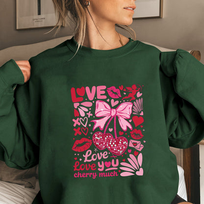 Damen Sweatshirt Voluminöse Ärmel Kirschmotiv