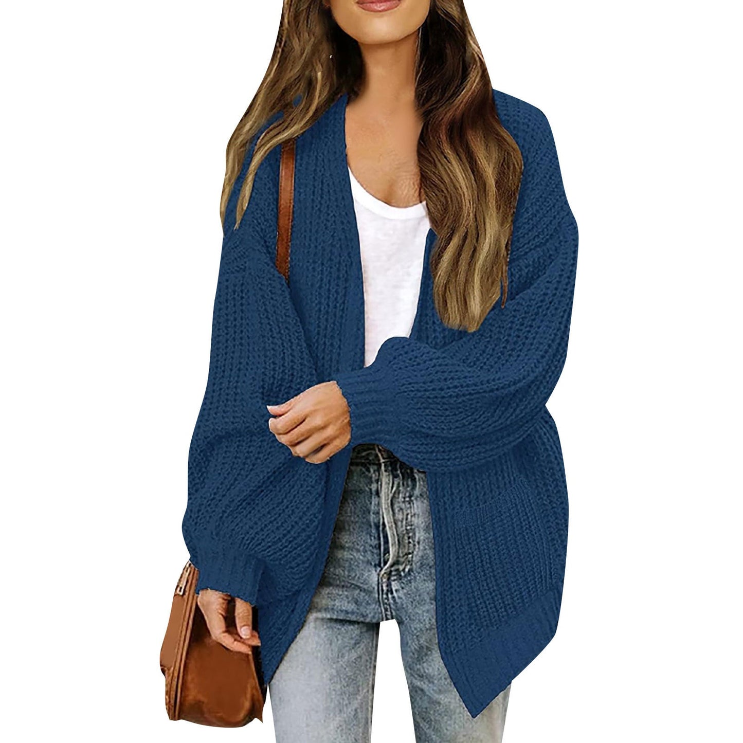 Damen Grobstrickjacke Lässiger Schnitt Überschnittene Schultern
