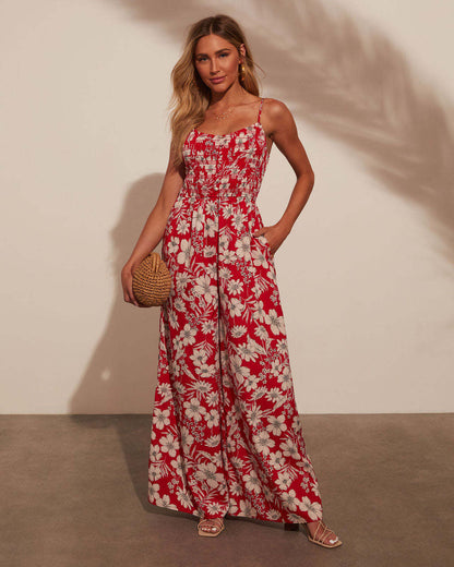 Damen Maxikleid Floralmuster Baumwolle Elegant