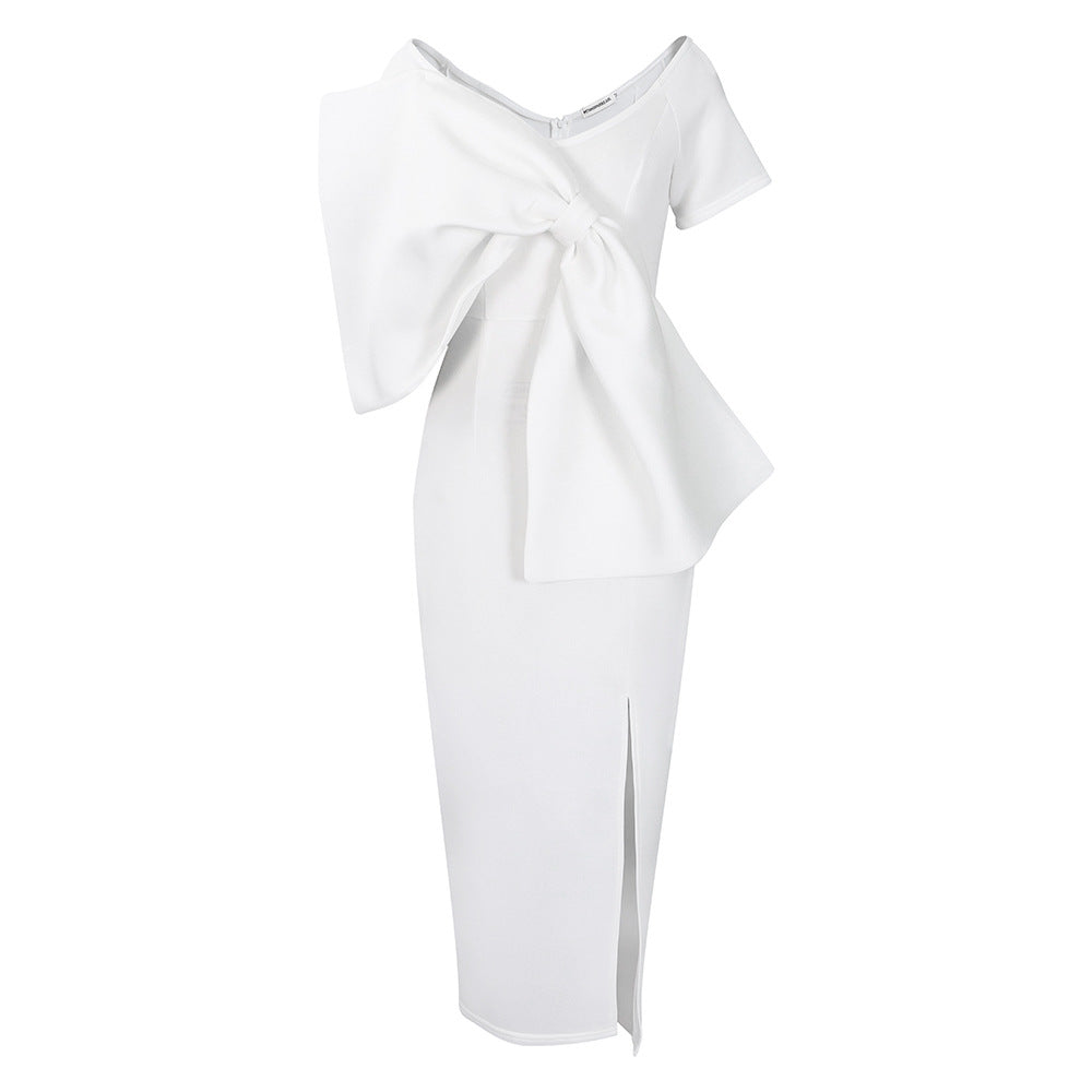 Damen Kleid Figurbetont Voluminöser Schleifen-Detail