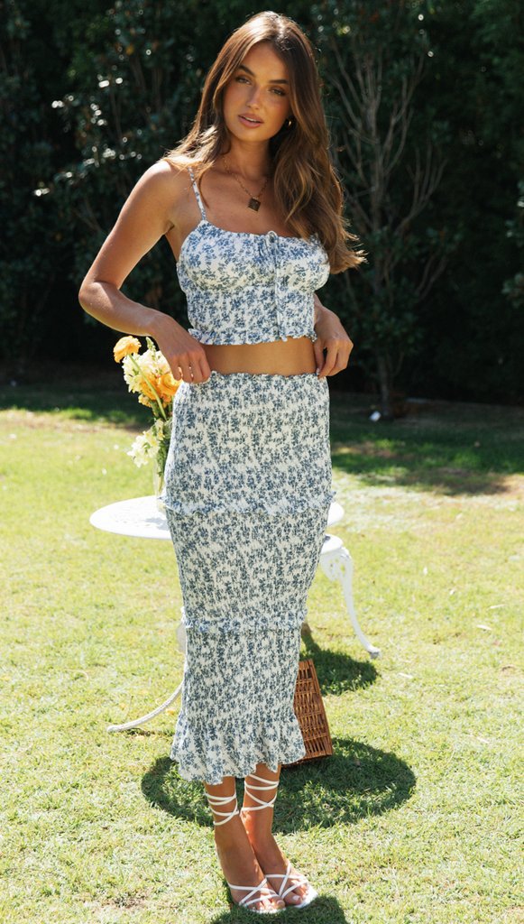Damen Crop- Set mit Midi-Rock Floralmuster