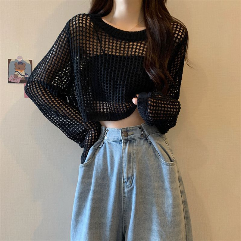 Damen Netzpullover Crop-Design aus Mesh