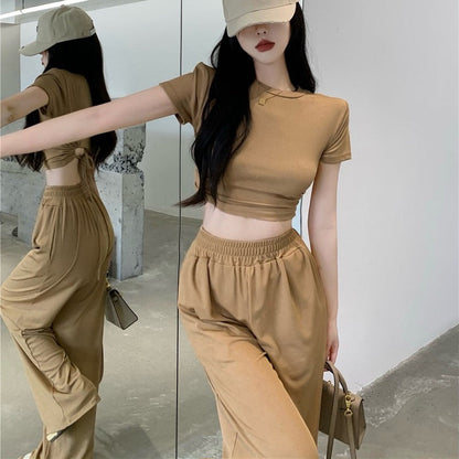 Damen Freizeit-Set Kurzes Oberteil Fließende Hose - Eveloria