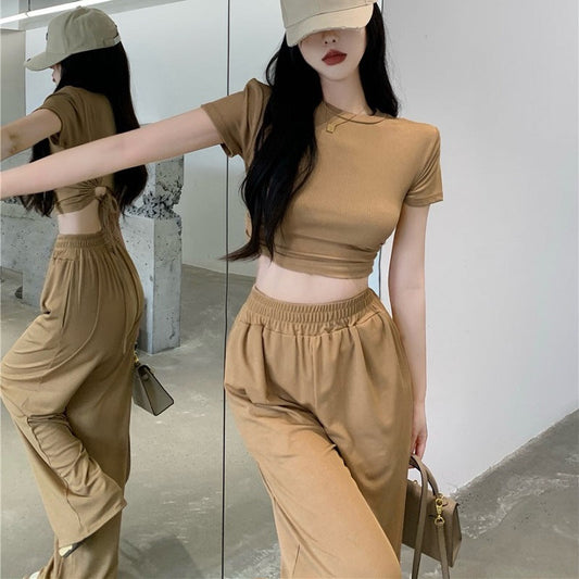 Damen Freizeit-Set Kurzes Oberteil Fließende Hose - Eveloria