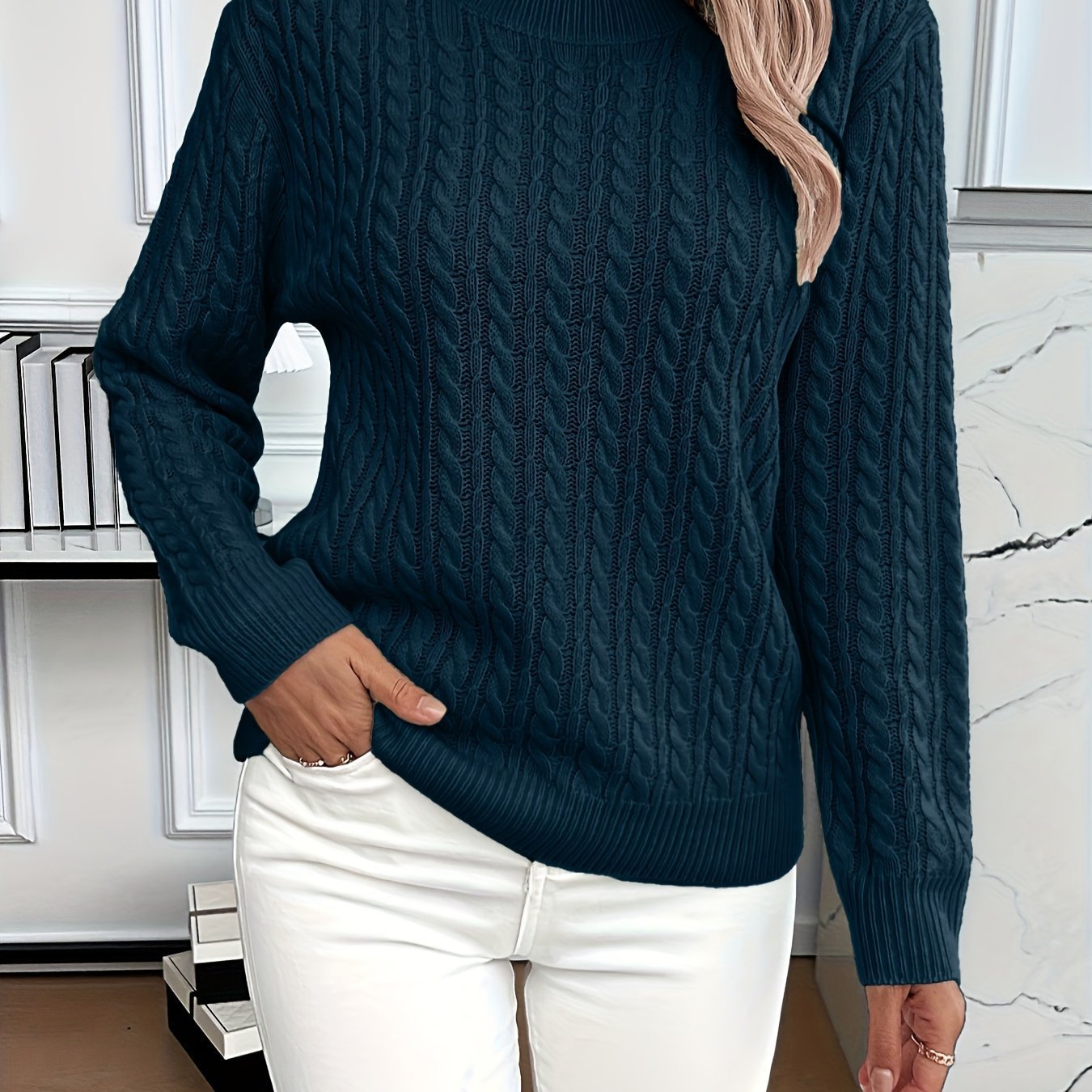 Damen Strickpullover Zopfdesign Elegantes Design