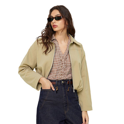 Damen Kurzjacke Elastisch Reißverschluss Eveloria