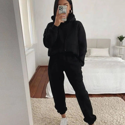 Damen Fleece-Joggingset mit Kapuze und elastischem Bund