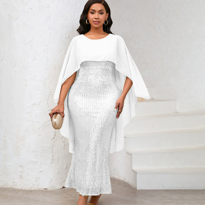 Damen Abendkleid mit Pailletten und Cape