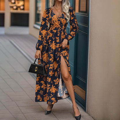 Damen Maxikleid Floralmuster Seitenschlitz