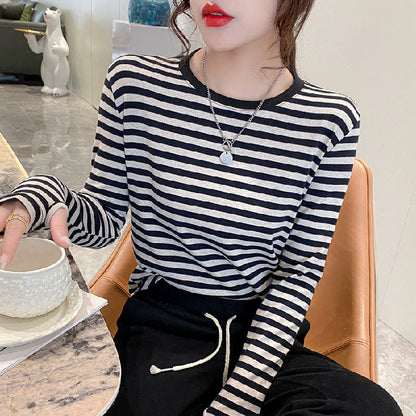 Damen Langarm-Shirt Maritimes Streifenmuster Eveloria