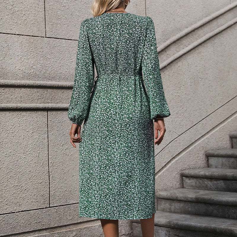 Damen Wickelkleid Florales Muster Knöpfe Eveloria