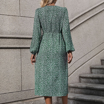 Damen Wickelkleid Florales Muster Knöpfe Eveloria