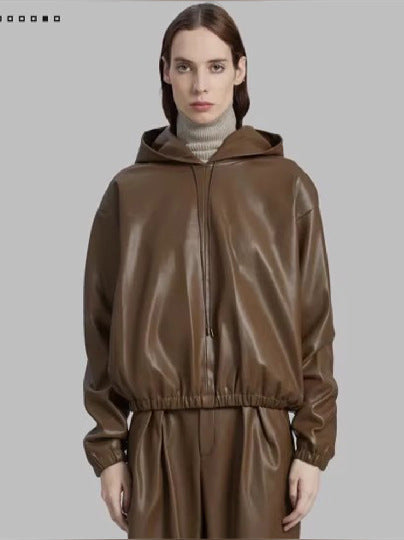 Damen Kunstlederjacke mit Kapuze Eveloria