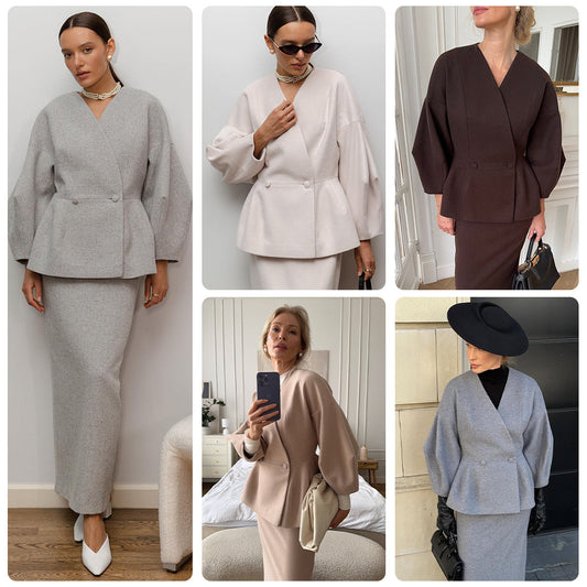 Damen Bleistiftkleid mit Blazer-Oberteil und Puffärmeln Eveloria - Eveloria