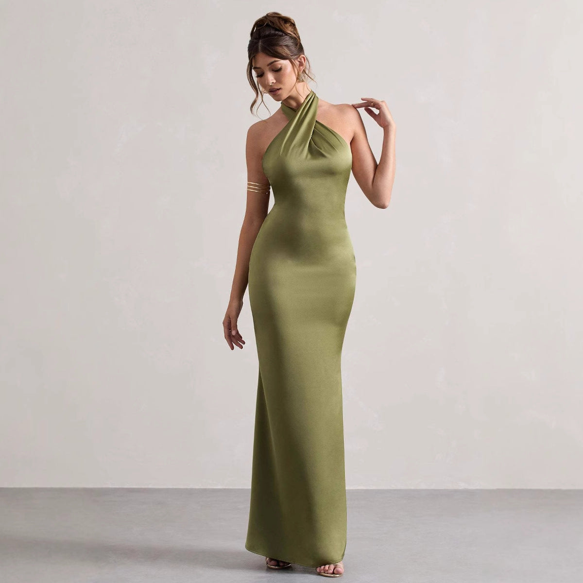 Damen Abendkleid Schmal Schnitt Nackenband Eveloria