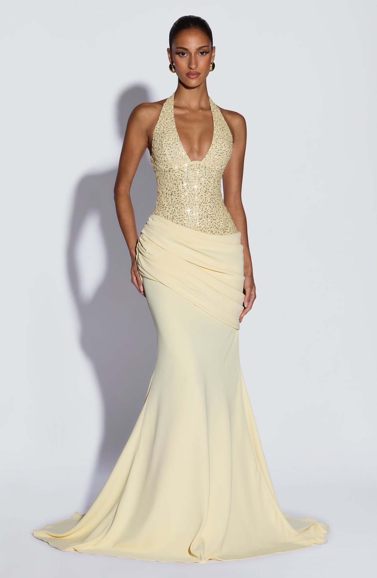 Damen Abendkleid Schimmer Oberteil Fließender Rock Eveloria