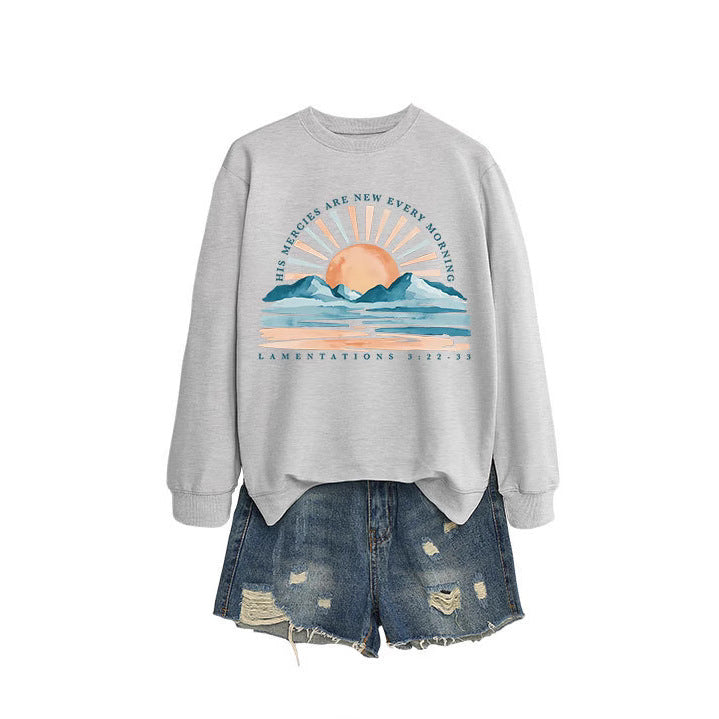 Damen Sweatshirt Lässiger Schnitt Sonnenaufgangsdesign Grau - Eveloria