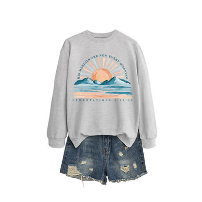 Damen Sweatshirt Lässiger Schnitt Sonnenaufgangsdesign Grau - Eveloria