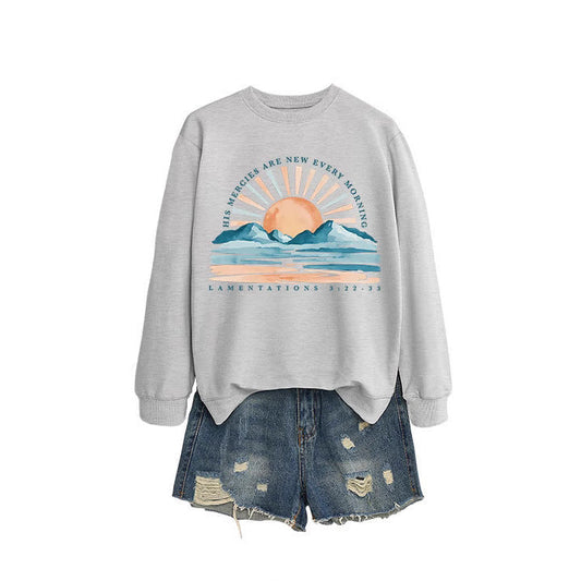 Damen Sweatshirt Lässiger Schnitt Sonnenaufgangsdesign Grau - Eveloria