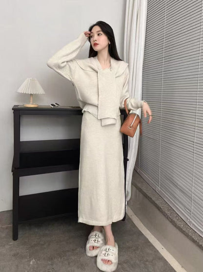 Damen Strickensemble Elegante Silhouette Mit Kragen