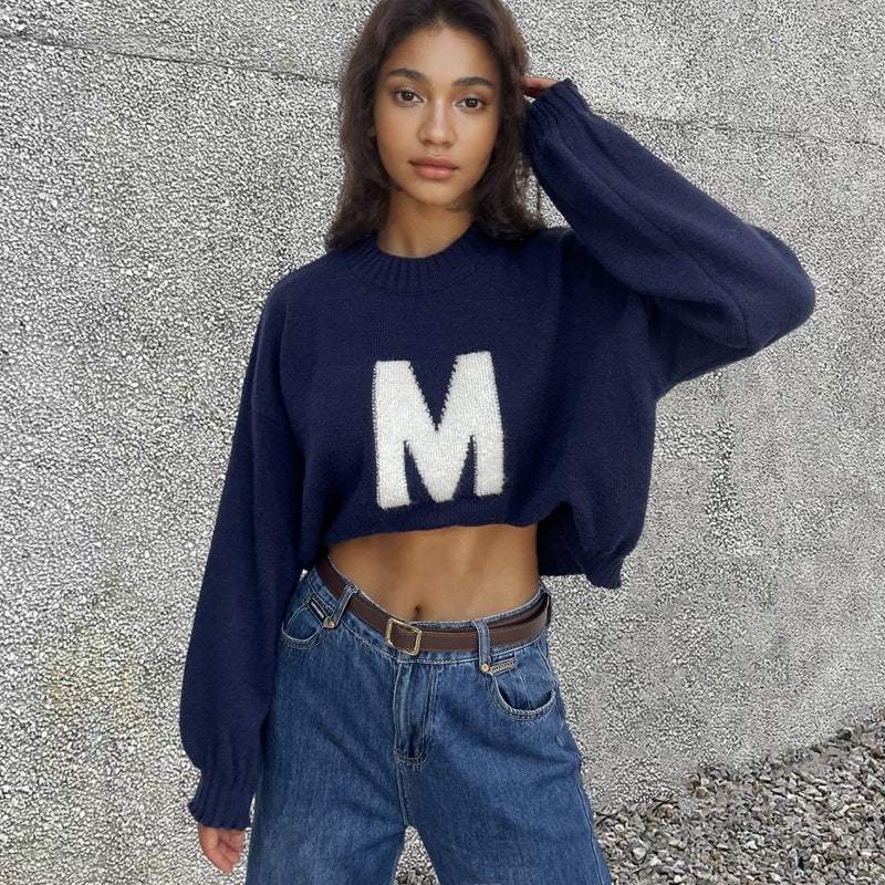 Damen Oversized Strickpullover mit Frontmotiv Eveloria